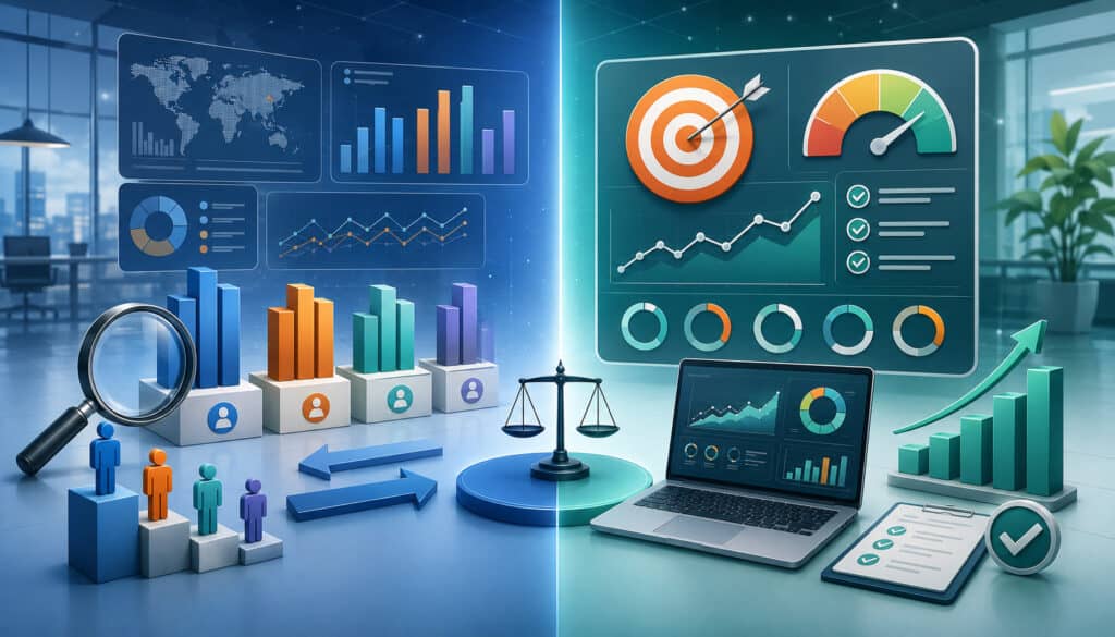 Benchmarking and KPI analytics dashboard comparison