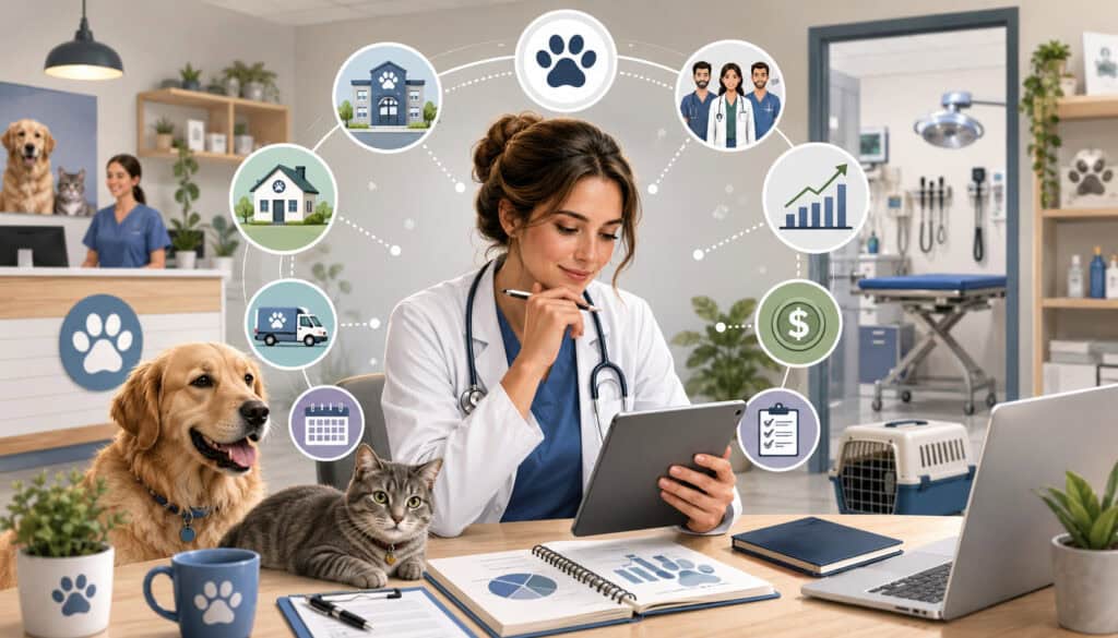 Veterinarian choosing a business model in a modern clinic