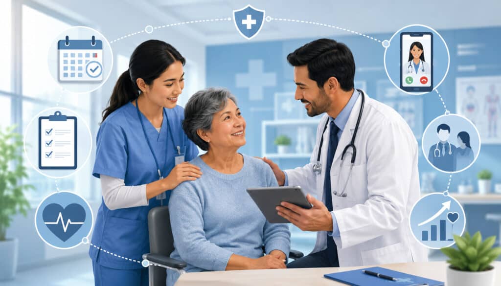 Doctor and nurse supporting patient care follow-up