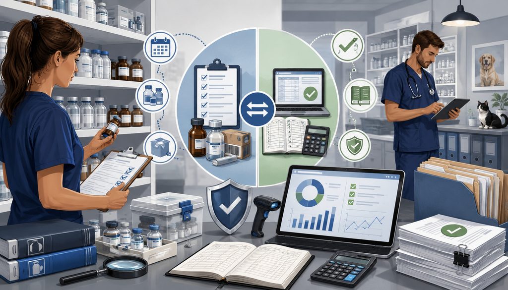 Biennial DEA inventory count and ongoing controlled-substance reconciliation in a veterinary practice