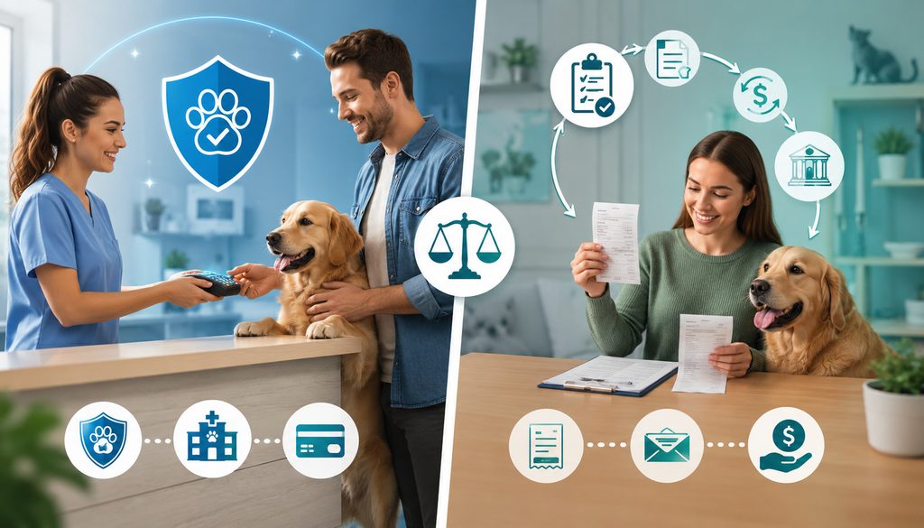 Direct-pay vs reimbursement pet insurance at veterinary checkout
