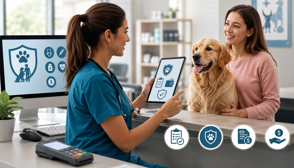 Veterinary checkout with pet insurance and payment processing